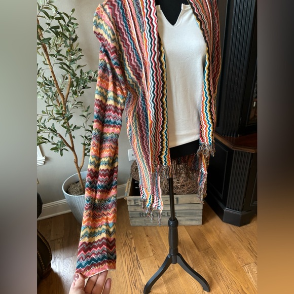 BKE Buckle Cardigan Sweater Womens Stripe Fringe Trim Southwest Boho Sz M - Picture 3 of 6
